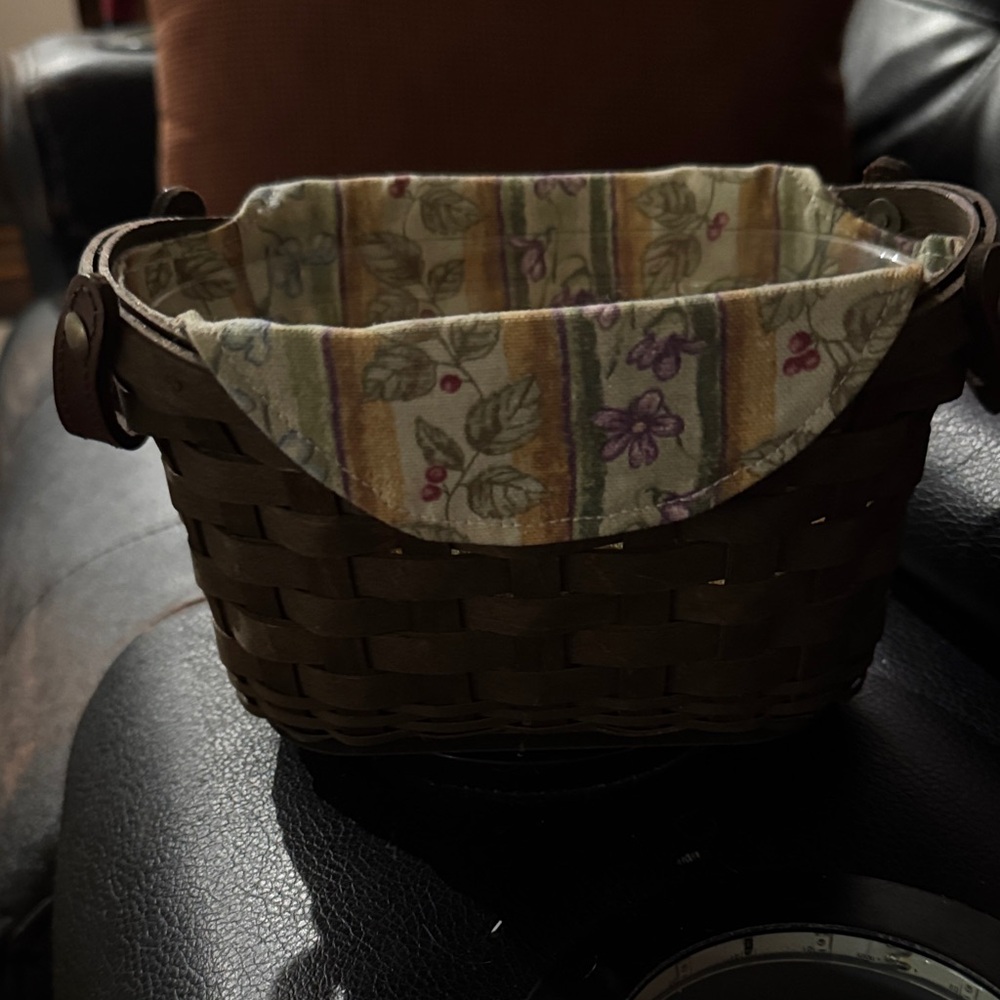 Longaberger Brown Basket with Floral Liner